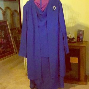 Blue 1 piece dress, size 22W. Style very slimming.